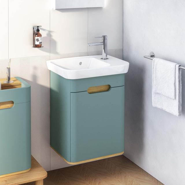 VitrA Sento Handwaschbecken mit Waschtischunterschrank mit 1 Tür fjordgrün matt/eiche