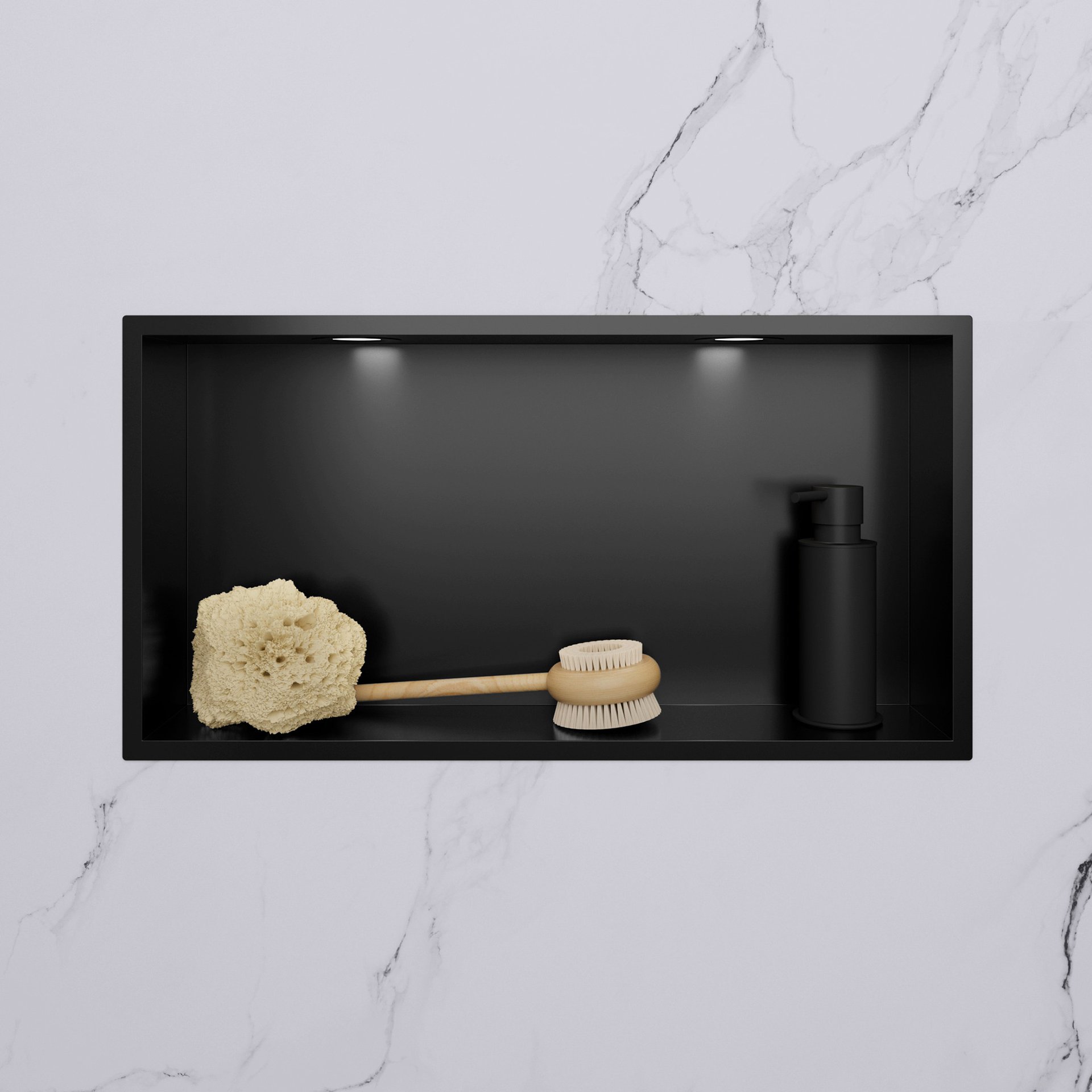 Wandnische mit LED-Beleuchtung, weiße Glasrückwand, Tiefe 100 mm, BxH: 625x325 mm Wandnische mit LED-Beleuchtung, weiße Glasrückwand, Tiefe 100 mm, BxH: 625x325 mm