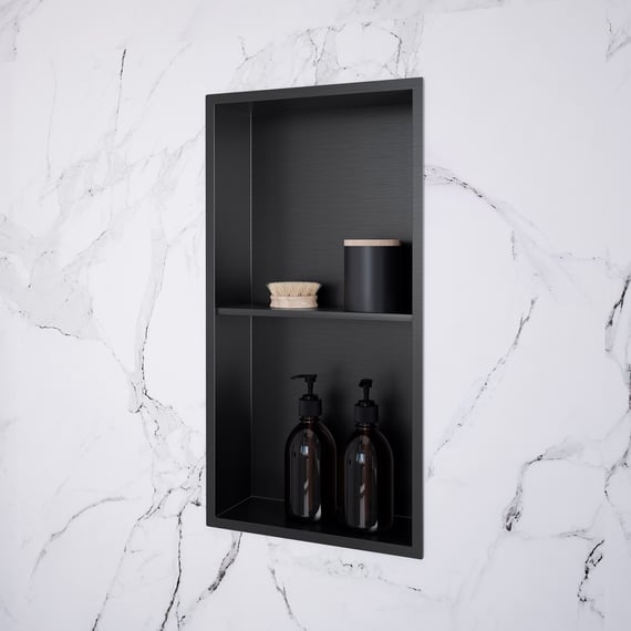 Niche De Douche Encastrée LED En Acier Inoxydable Noir Mat - Étagère Salle De Bain Sans Carrelage Nécessaire - 8