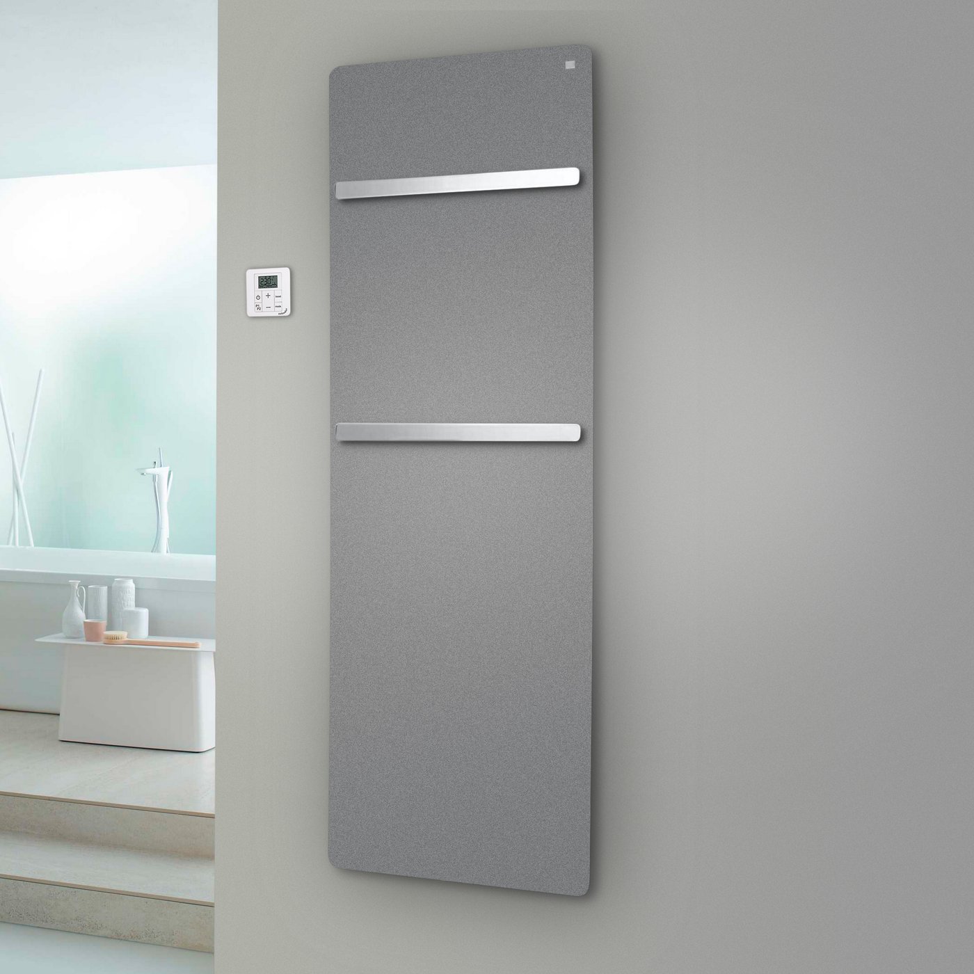 Zehnder Vitalo Bar Badheizkörper, rein elektrischer Betrieb 1000 W grau ...